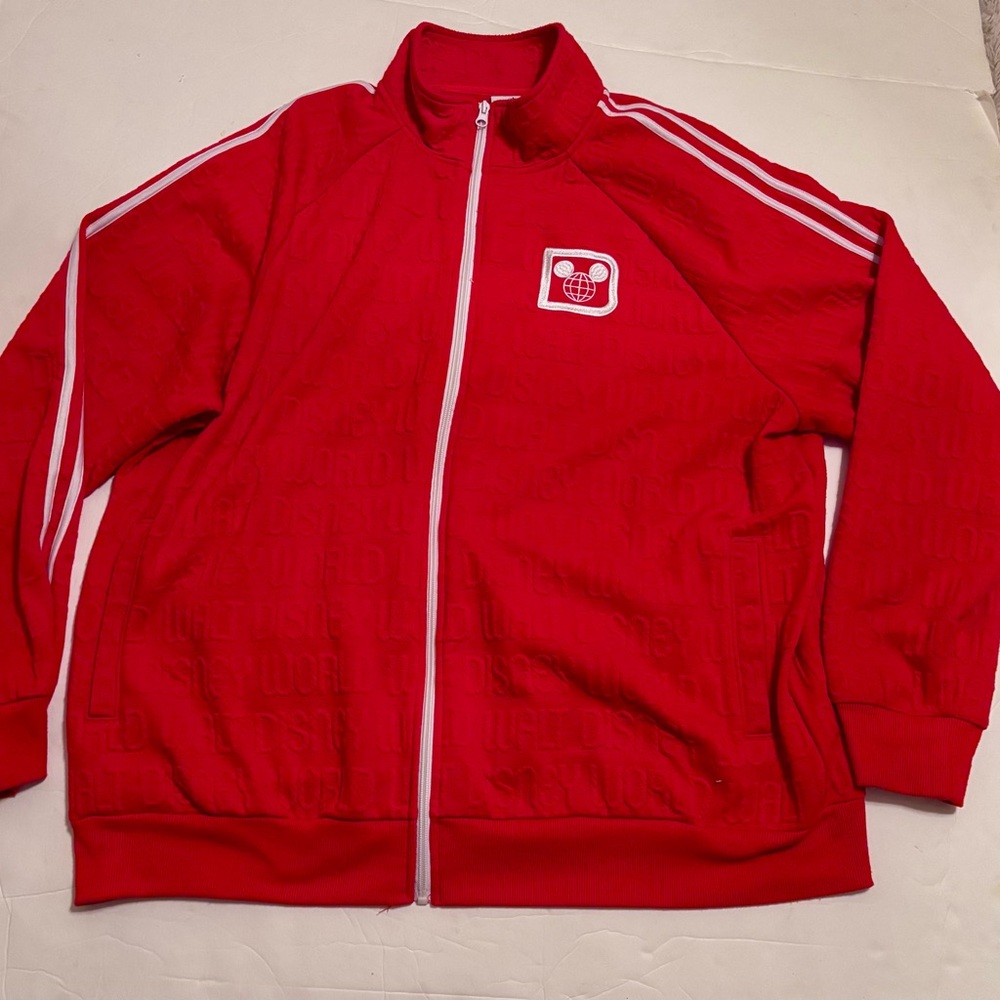 Walt Disney World Track Jacket Red Full Zip Size XXL Disney Parks Embossed